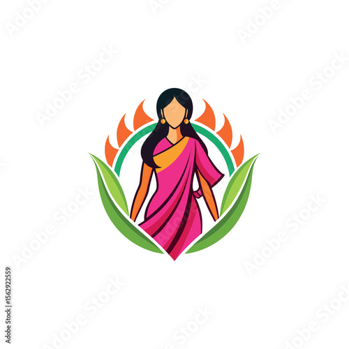 Women's fashion design logo with saree vector