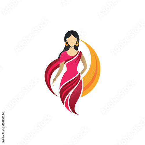 Women's fashion design logo with saree vector