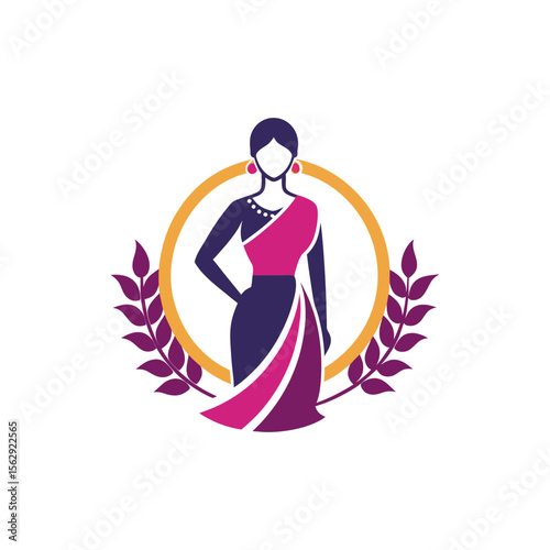 Women's fashion design logo with saree vector