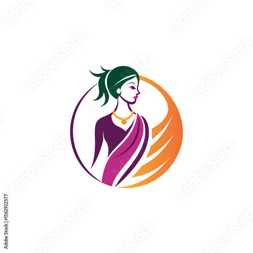 Women's fashion design logo with saree vector