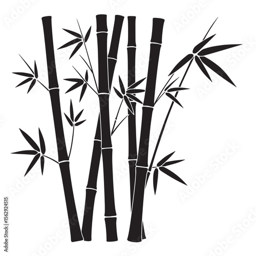 Elegant silhouette of bamboo plants a simple black and white ornament set for nature and zen inspired designs