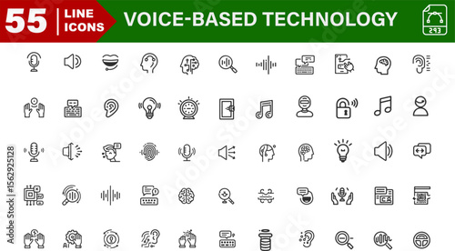 Voice Technology Icons – Voice Search, Audio Waveform, Speech to Text, Digital Assistant