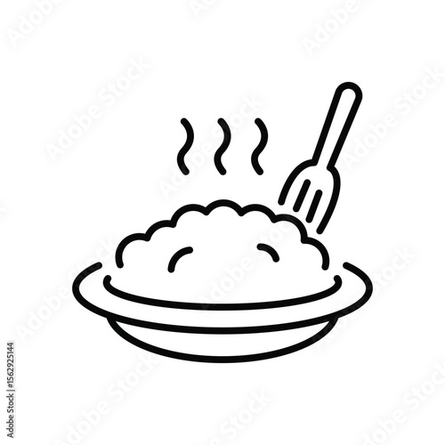 Porridge line icon. Continuous one line with curl. Bowl of rice or oats sign. Millet food symbol. Porridge single outline ribbon. Loop curve pattern. Vector