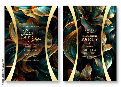 Wedding invitation template, business brochure template, luxury green leaves art flyer design, universal background, versatile vector background, creative brochure template, party invitation template