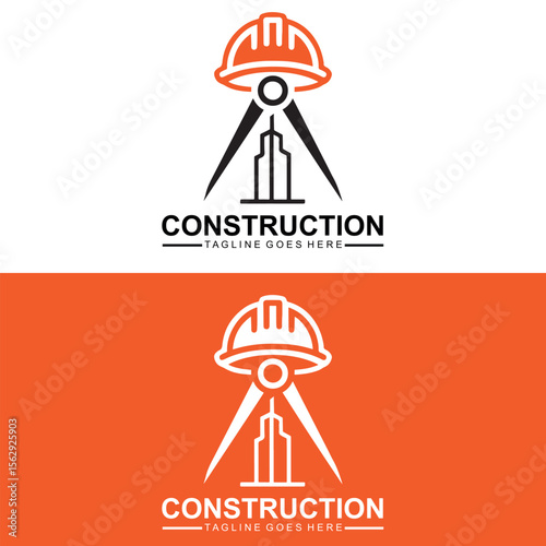 Modern Construction Logo Design — Helmet, Compass, Building, Professional Branding