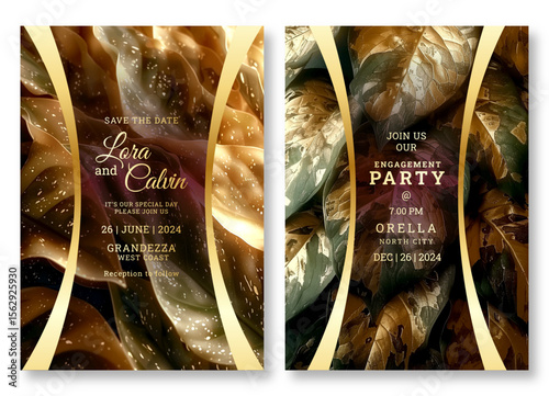 Wedding invitation template, business brochure template, luxury leaves art flyer design, universal background, versatile vector background, creative brochure template, party invitation template