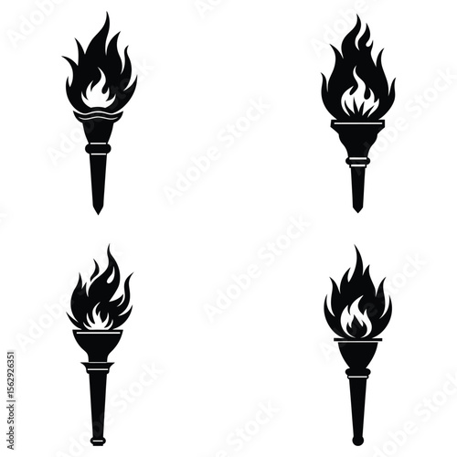 Flaming Torch  silhouette Icons Vector Graphics Set