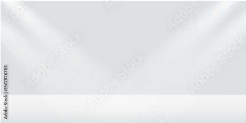 Abstract shine silver cylinder pedestal podium. Sci-fi white empty room concept with semi circle glowing neon lighting.
