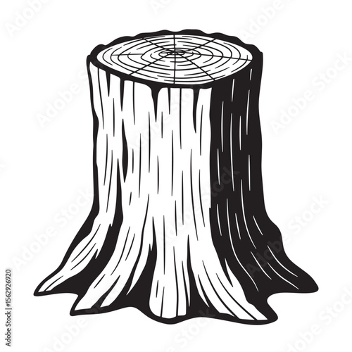 Illustration of a stylized tree stump with rings and wood grain ornament set
