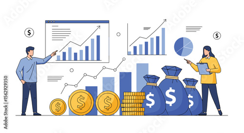 Business growth strategies analyzing financial opportunities with magnifying glass for market expansion