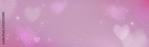 Dreamy pink heart filter background with sparkling stars and soft bokeh lights. Romantic gradient texture with floating symbols and glowing particles for valentine cards or love themed designs.