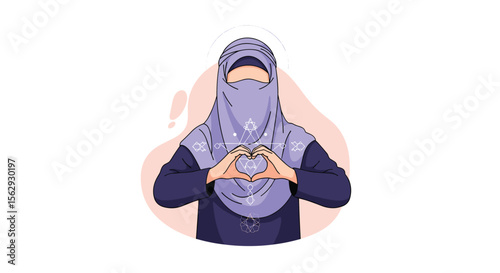 Woman in hijab doing heart shape with her hands