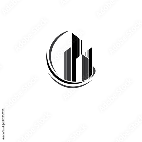 Real estate logo with vertical buildings enclosed in circular shape