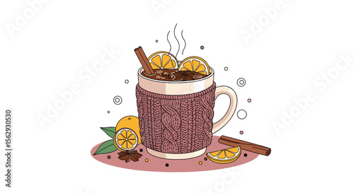 Warm and inviting hot chocolate winter drink with cinnamon stick