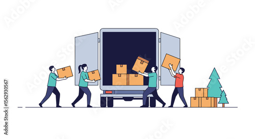 Moving boxes delivery with professional team holiday season truck