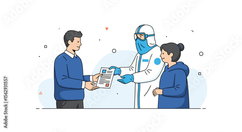 Health worker delivering results to people after viral test