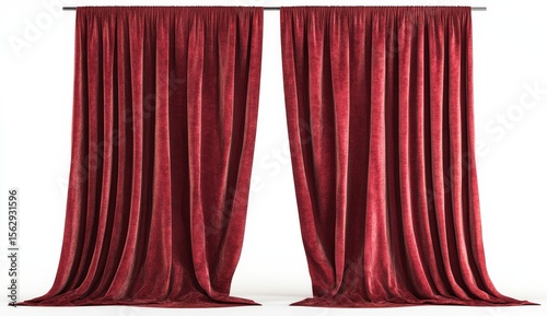 Wallpaper Mural Pair of rich red velvet curtains hanging from a rod against a white background. Torontodigital.ca