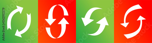 Red and green round arrow icon template, signifying rise and fall. Recycle, circle refresh or restart icon on white background