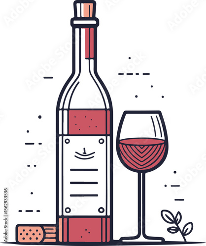 Modern Wine Bottle and Glass Illustration – Minimal Flat Design
