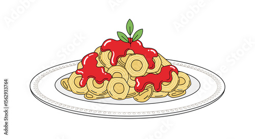 Delicious italian pasta plate covered in rich tomato sauce food