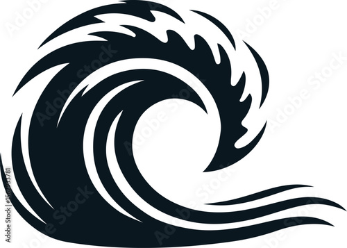 Abstract long ocean wave with sharp flowing tail curve design.
