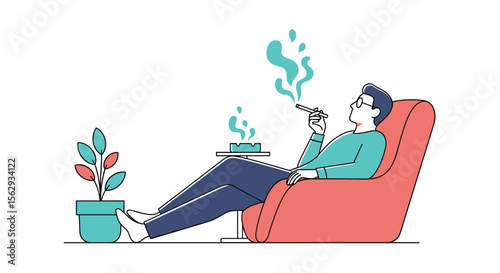 Relaxing moments man smoking a pipe at home