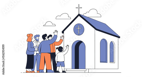 Joining hands in prayer near small house of god