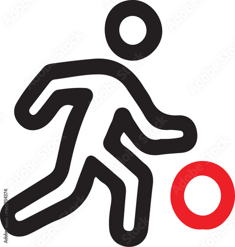 A graphic of a person dribbling a red ball in a black and white art