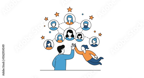 High five for successful teamwork in digital connection concept