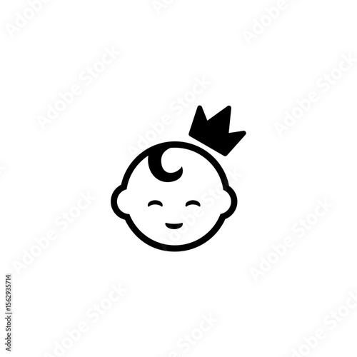 Baby face with spiky hair – black and white minimalist cartoon design