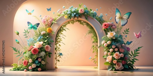 Floral Archway with Butterflies A Springtime Scene of Delicate Beauty and Vibrant Hues
