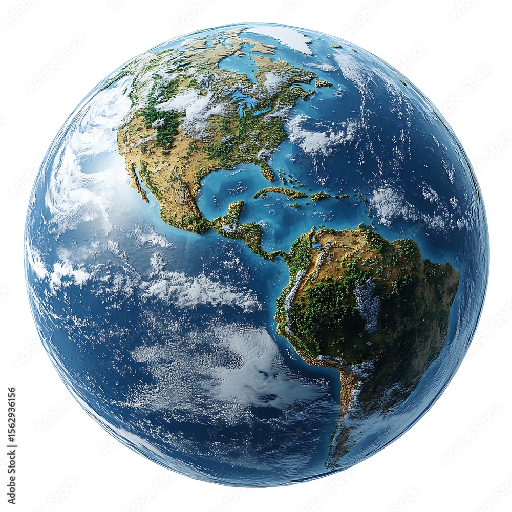 Fototapeta premium Planet earth detailed 3d rendering showing americas isolated on white background