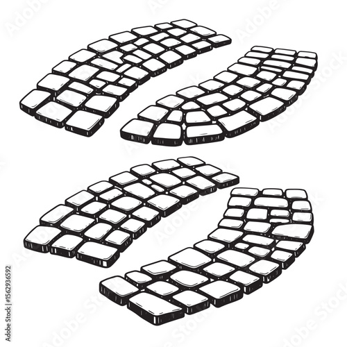 Decorative stone paving elements ornament set in hand drawn style for design projects