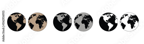 Earth globes continents black white sepia gray vector