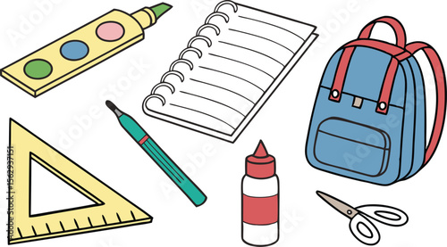 School supplies graphic for education, perfect for back to school designs
