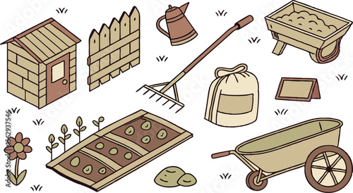 Gardening tools collection for spring, perfect for website design projects