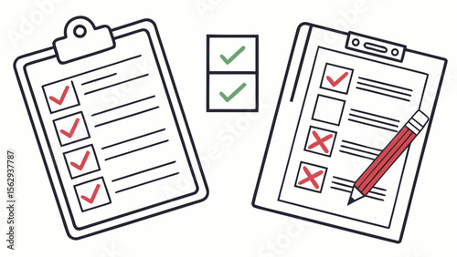 Clipboard with checklist and red check marks on paper form