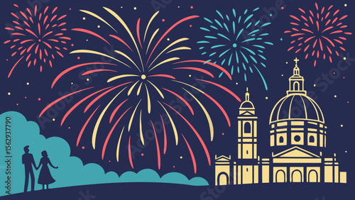 fireworks over the city
