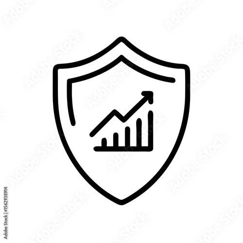 Secure Growth Chart Icon in Shield Outline Style Isolated on White Background