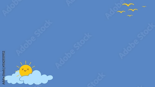Cloud and Rising Sun with Flying Birds in Blue Sky