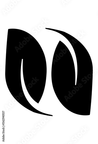 Two stylized black leaves, simple nature icon.
Abstract leaf shapes, minimal organic symbol.
Double leaf design, natural and eco-friendly.

