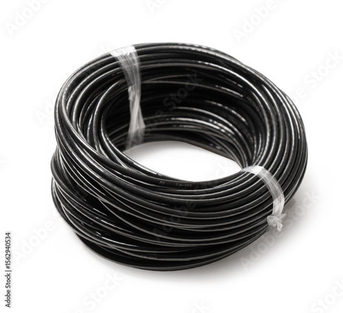 coil of electric cable close-up on white background