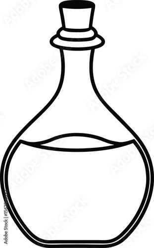 Elegant glass bottles, isolated and transparent, containing wine or perfume, with reflections on a white background
