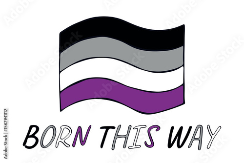 Colorful Asexual pride flag Happy pride day LGBTQ community Pride Month Vector hand drawn doodle for posters, stickers, logo, cards
