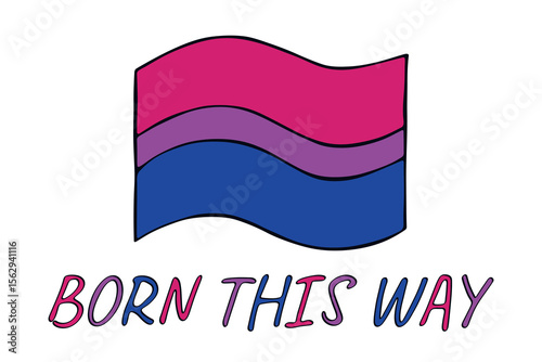 Colorful Bisexual pride flag Happy pride day LGBTQ community Pride Month Vector hand drawn doodle for posters, stickers, logo, cards