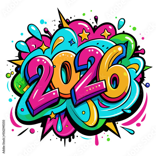 Bold graffiti numbers twenty six in vibrant neon colors 2026