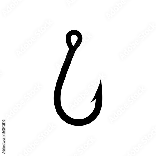 Minimal vector icon of a single black fishing hook