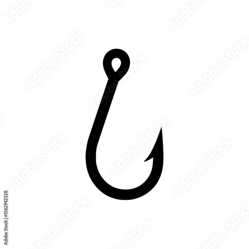 Minimal vector icon of a single black fishing hook