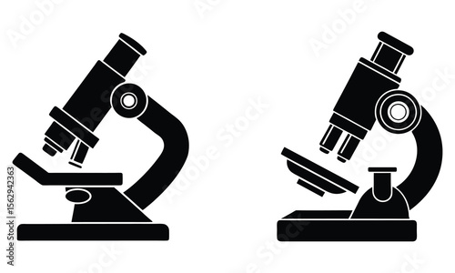 Microscope silhouette Icons Scientific Research Tools for Labs set