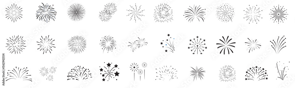 Obraz premium Fireworks vector illustration, vibrant colors for festive celebrations. Ideal for New Year Eve, Fourth of July, Diwali, Chinese New Year, Eid al-Fitr, Ramadan, Christmas, Halloween, party, holiday